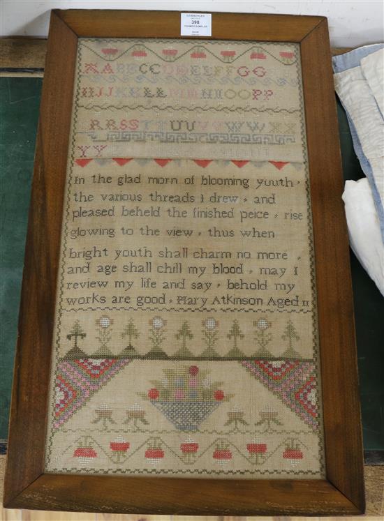 A framed sampler H.55cm, W.29cm